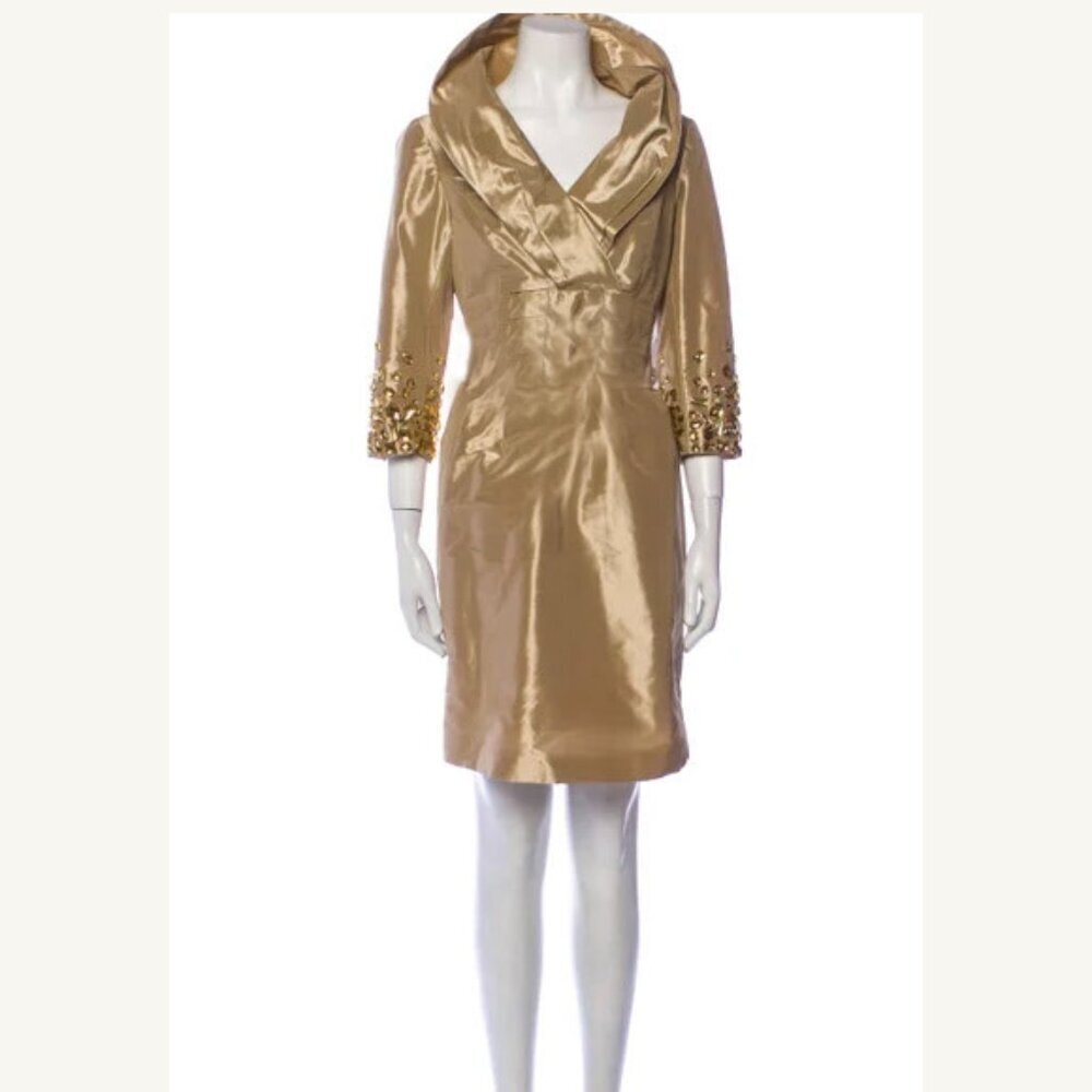 Teri Jon By Rickie Freeman Beaded Taffeta Metallic Women's Size 10
